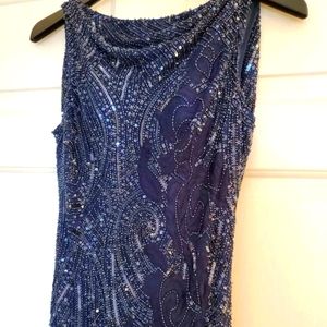 Long Stretchy Beaded Occasion/ Prom Dress With Open Back. (Size S)